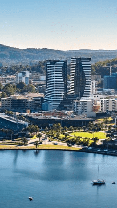 Gosford waterfront, including the new towering voco hotel